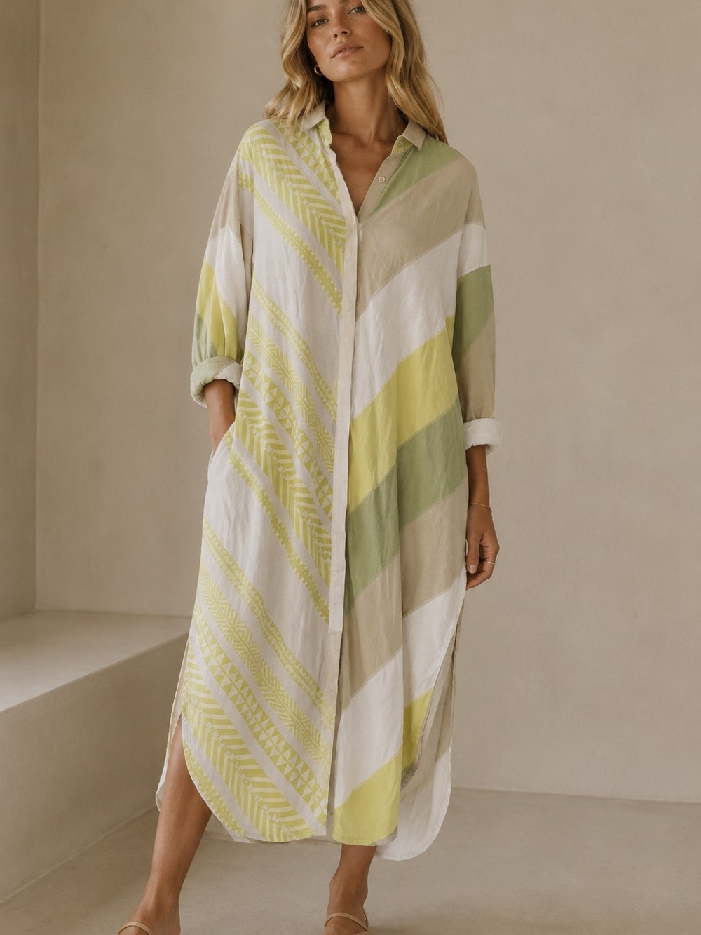 Devotion Twins Maxi shirt Dress Earthy Tones long sleeves Lagenlook Boho Coastal